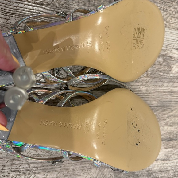 MACH & MACH Camille Silver Strap Heels with Diamanté Bows NWOT - Picture 11 of 13